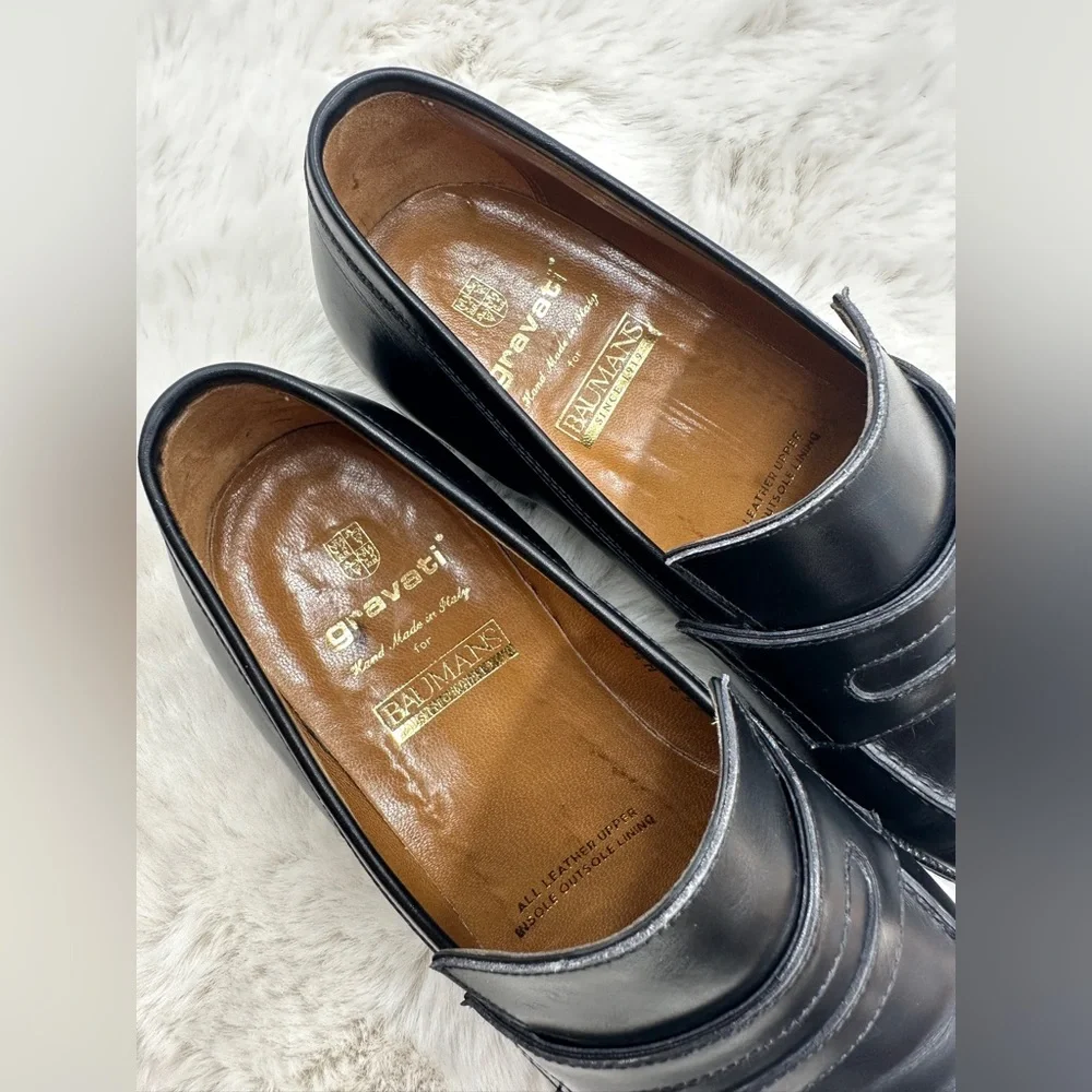 Gravati Black Leather Penny Loafers‎ Italy Mens 9.5 D like NEW dress shoes